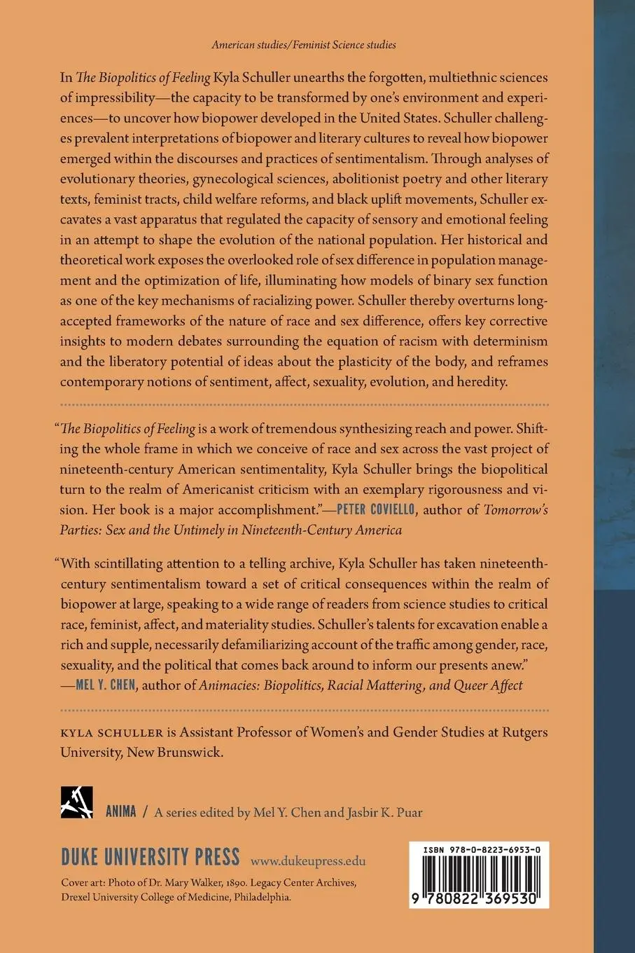 Rückseite: 9780822369530 | The Biopolitics of Feeling | Kyla Schuller | Taschenbuch | Englisch