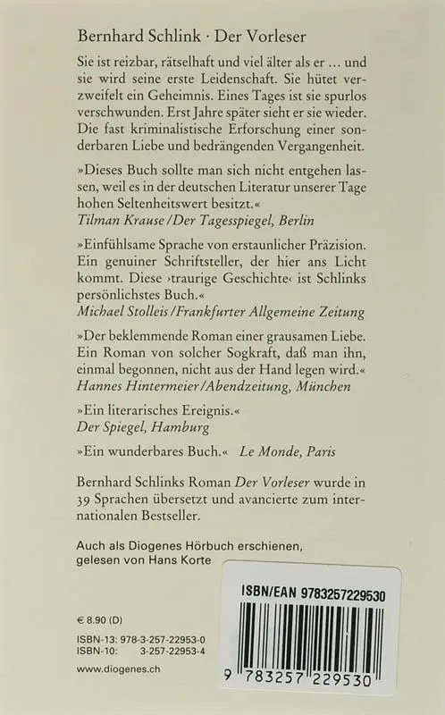 Rückseite: 9783257229530 | Der Vorleser | Bernhard Schlink | Taschenbuch | Diogenes Taschenbücher