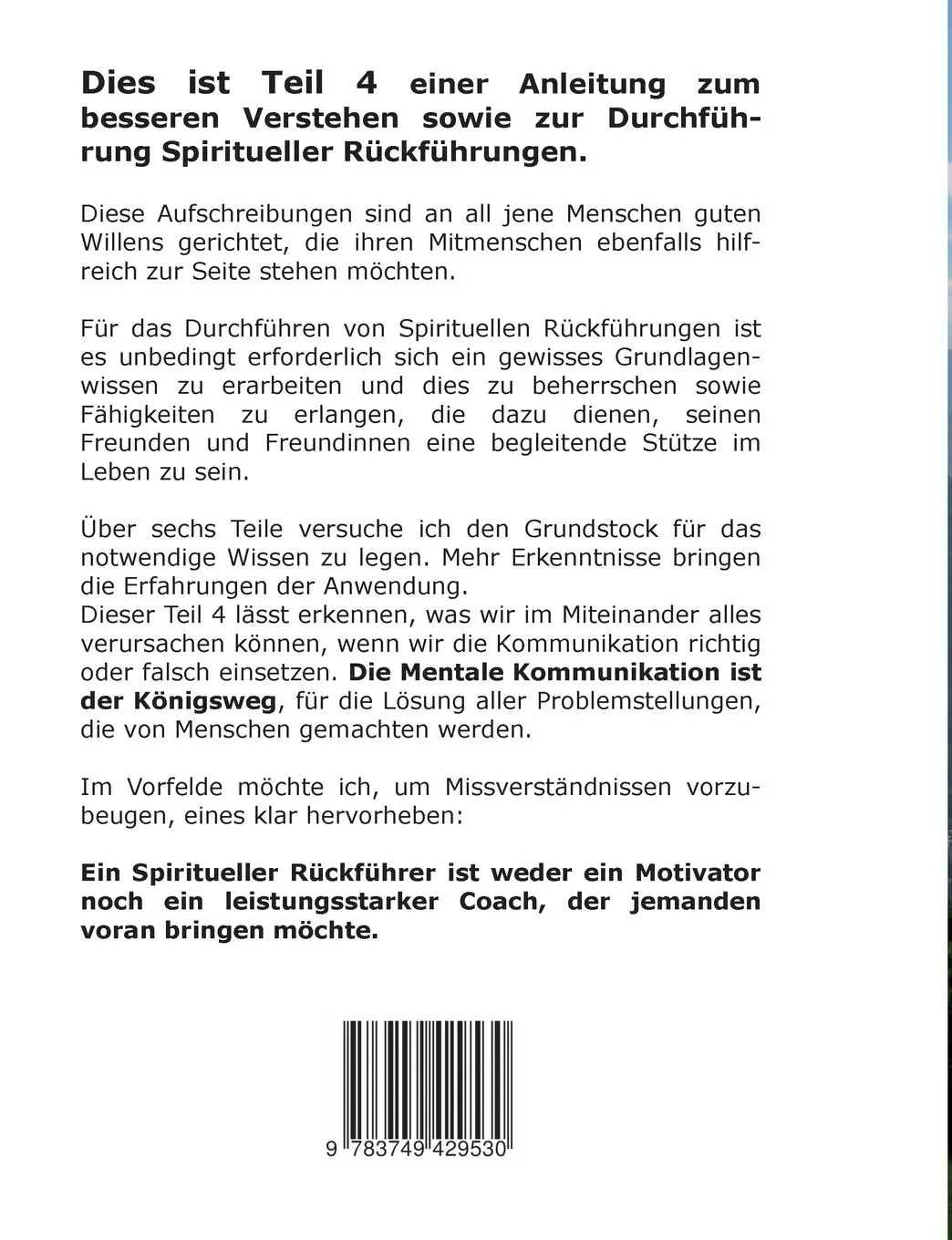 Rückseite: 9783749429530 | Spirituelle Rückführungen | Mentale Kommunikation | Günter Skwara