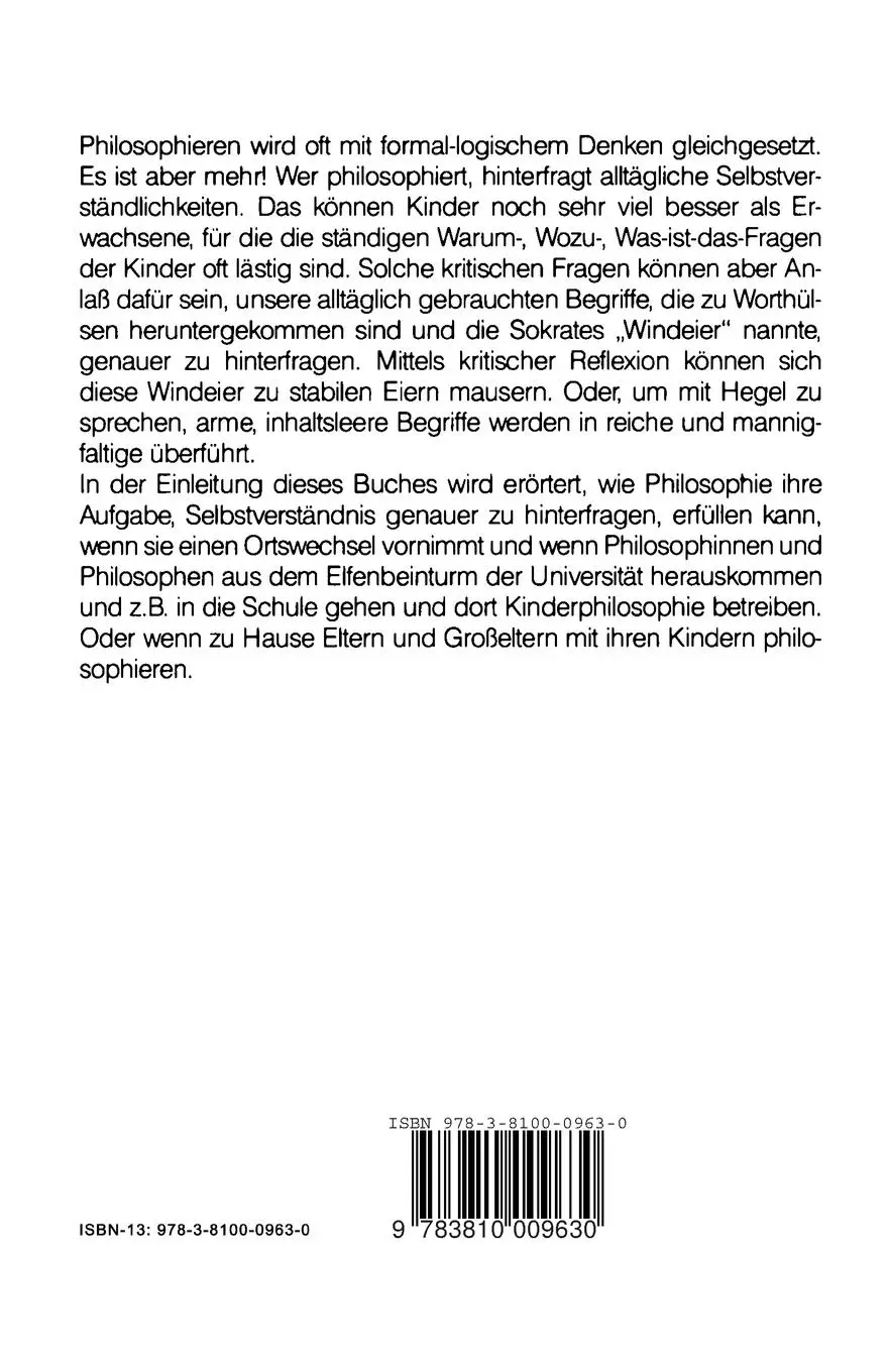 Rückseite: 9783810009630 | Philosophieren mit Kindern | Detlef Horster | Taschenbuch | 99 S.