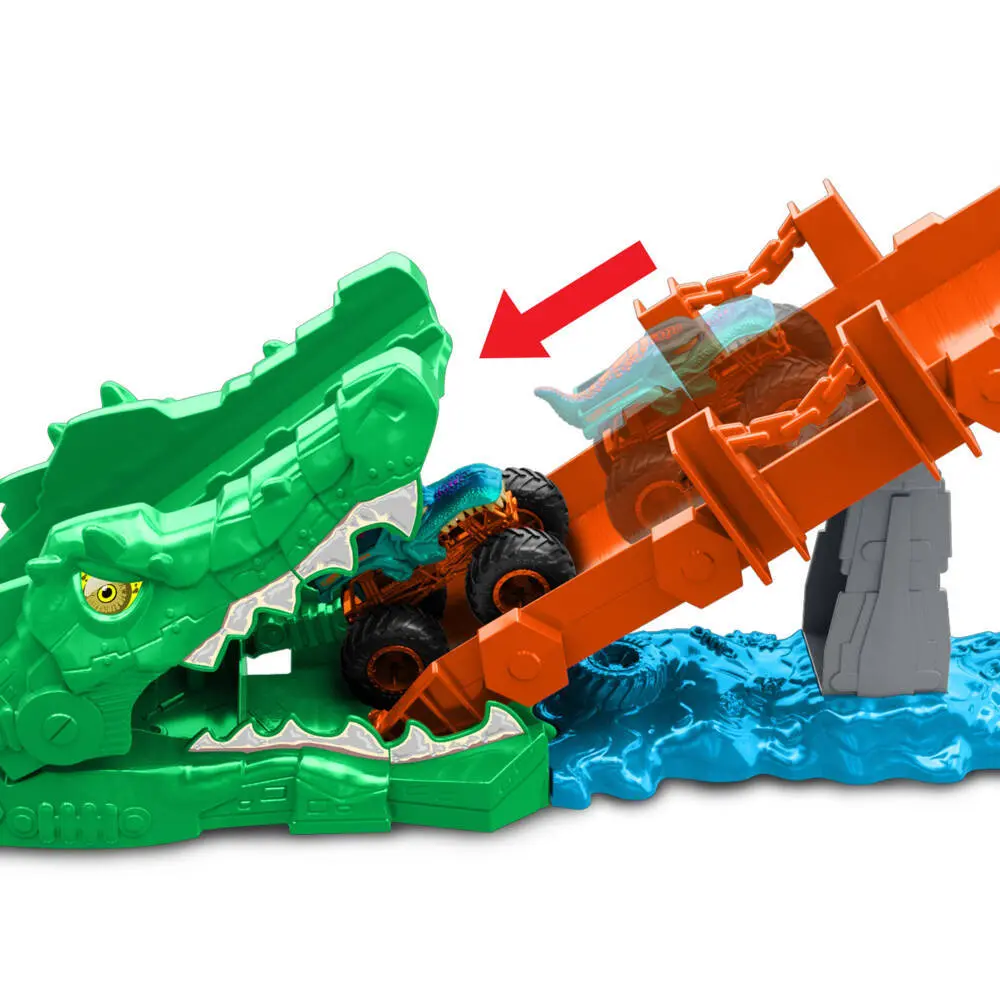 Bild: 194735339730 | Hot Wheels Monster Trucks Krokodil Crash Challenge | Fensterkarton