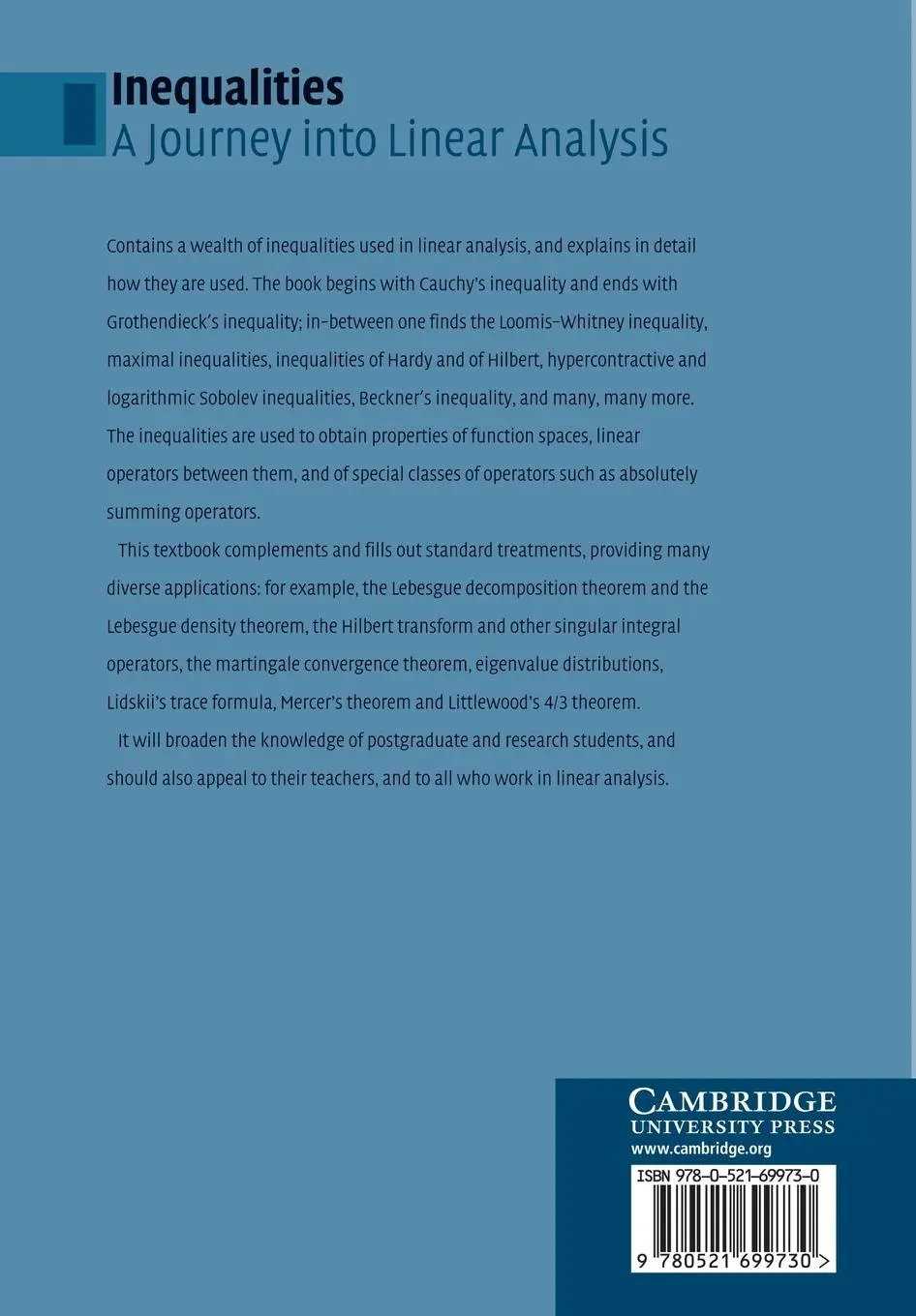 Rückseite: 9780521699730 | Inequalities | A Journey into Linear Analysis | D. J. H. Garling
