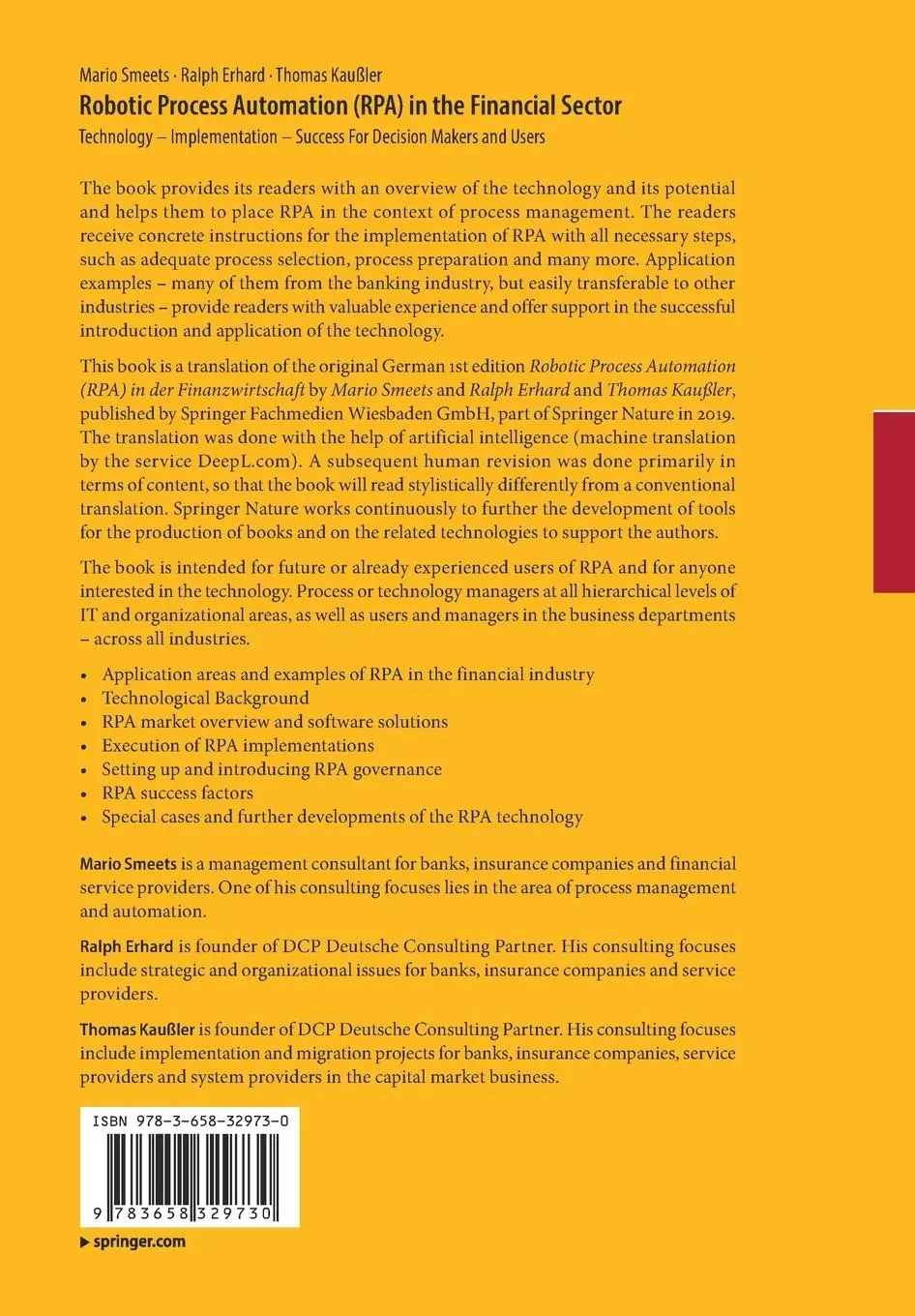Rückseite: 9783658329730 | Robotic Process Automation (RPA) in the Financial Sector | Taschenbuch
