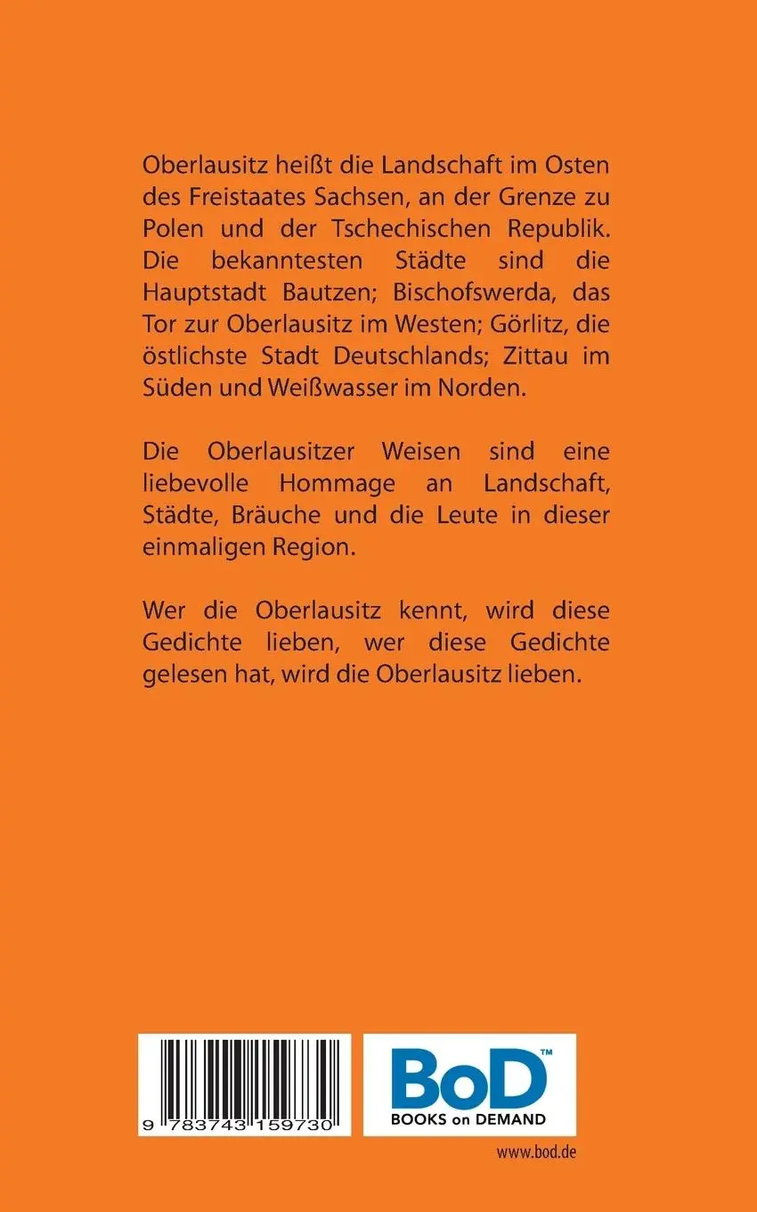 Rückseite: 9783743159730 | Oberlausitzer Weisen | Gedichte | Holm Kohlmann | Taschenbuch | 156 S.