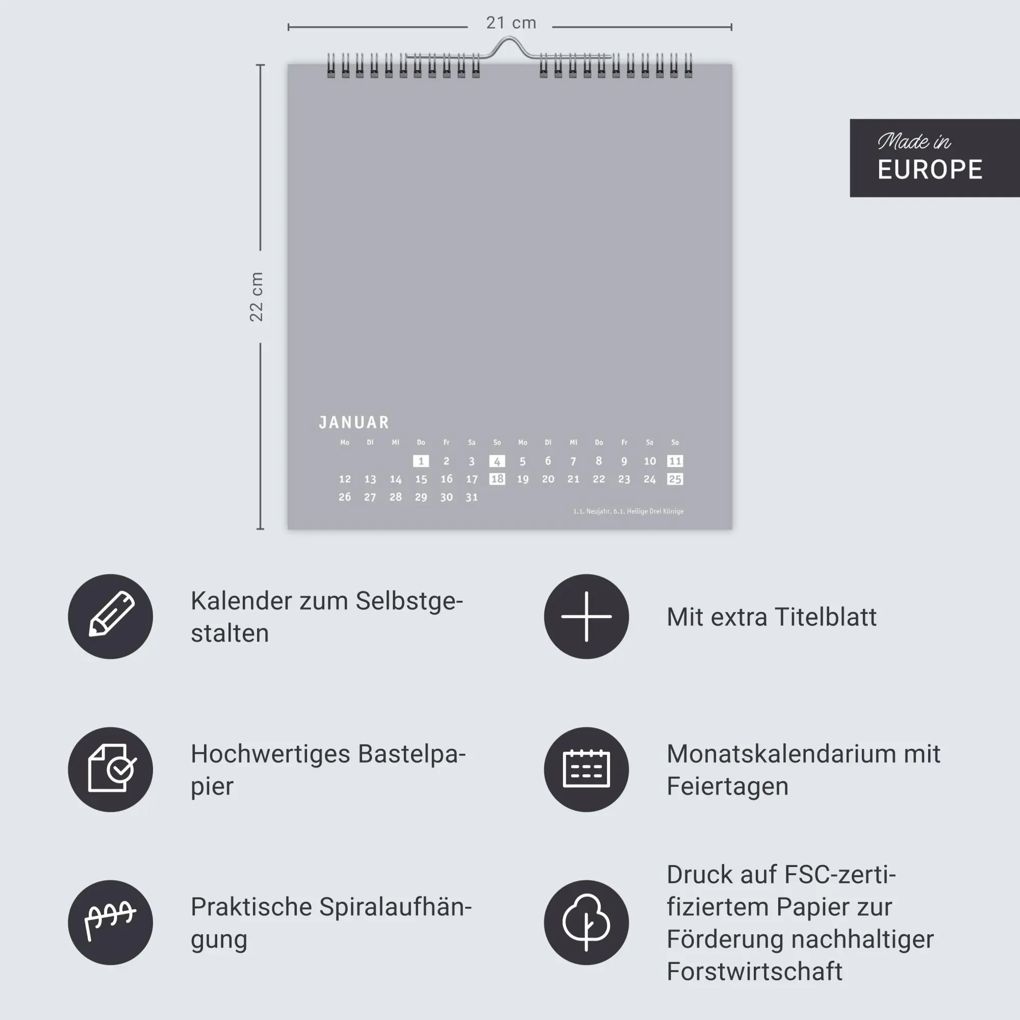 Bild: 9783756409730 | Premium-Bastelkalender silbergrau mittel 2026 | Heye | Kalender | 2026