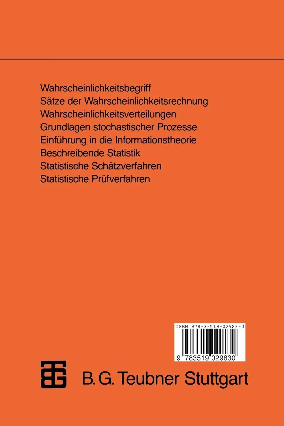 Rückseite: 9783519029830 | Einführung in die Wahrscheinlichkeitsrechnung und Statistik für...