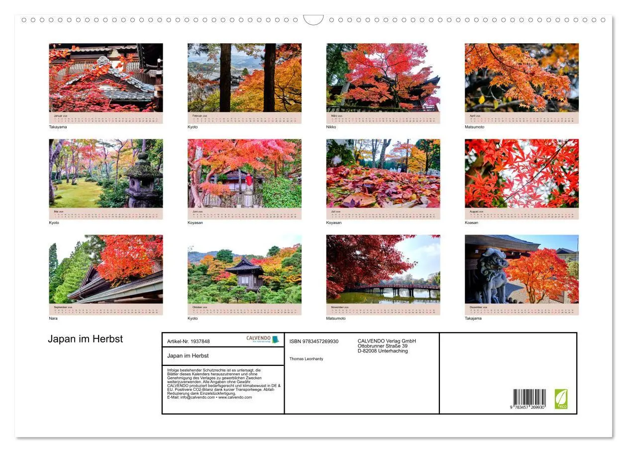 Bild: 9783457269930 | Japan im Herbst (Wandkalender 2026 DIN A2 quer), CALVENDO...