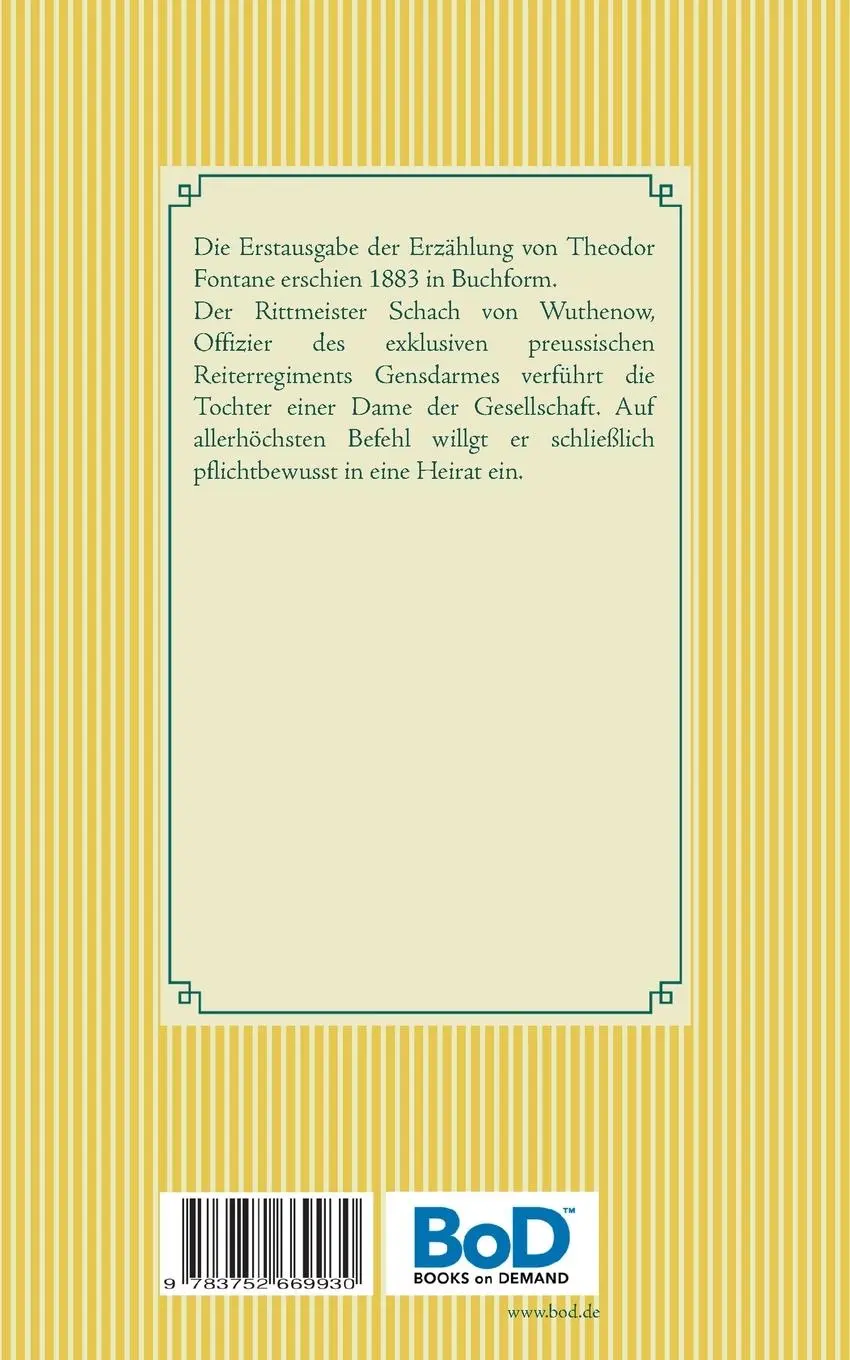 Rückseite: 9783752669930 | Schach von Wuthenow | Band 146 | Theodor Fontane | Taschenbuch | 2020