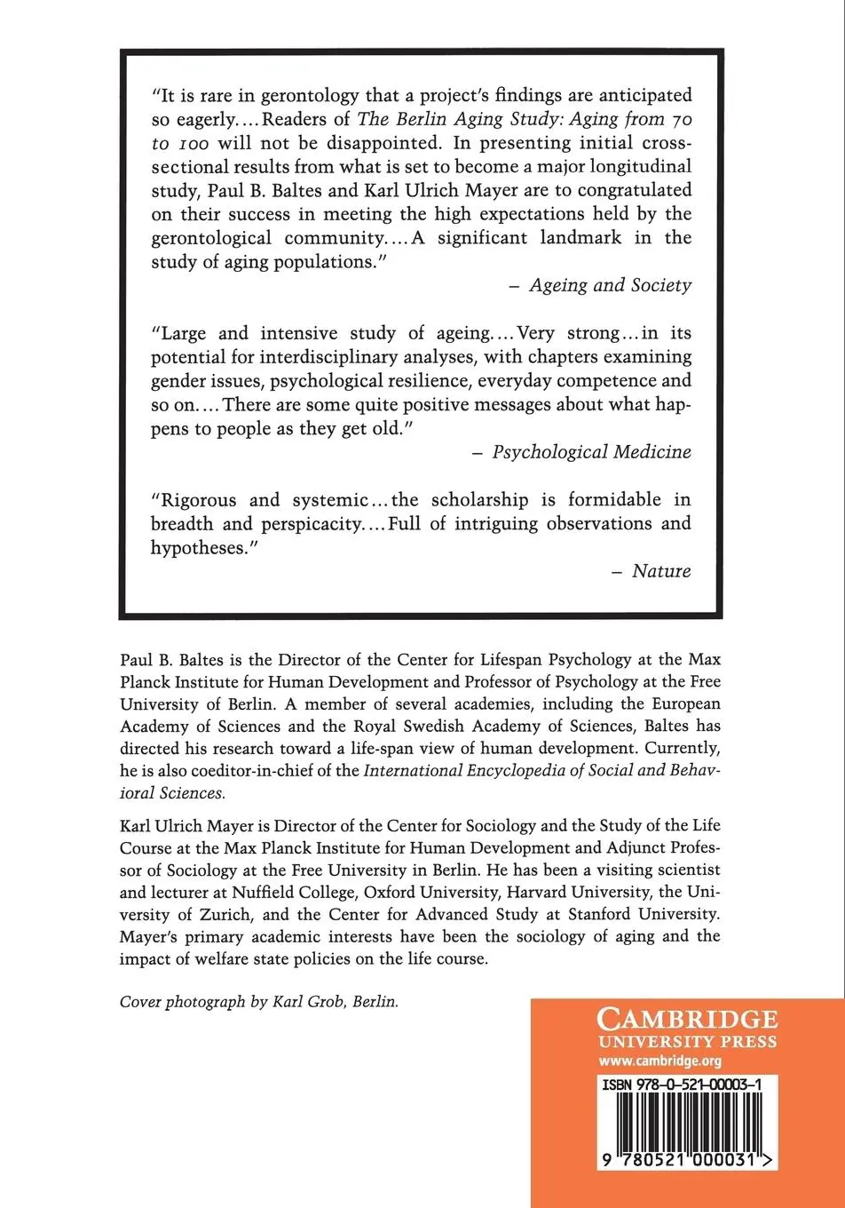 Rückseite: 9780521000031 | The Berlin Aging Study | Paul B. Baltes (u. a.) | Taschenbuch | 2018