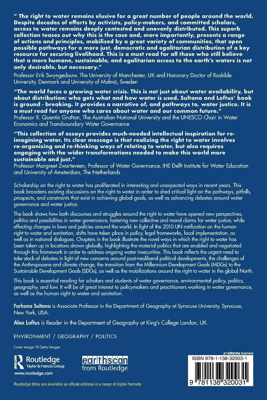 Rückseite: 9781138320031 | Water Politics | Governance, Justice and the Right to Water | Buch
