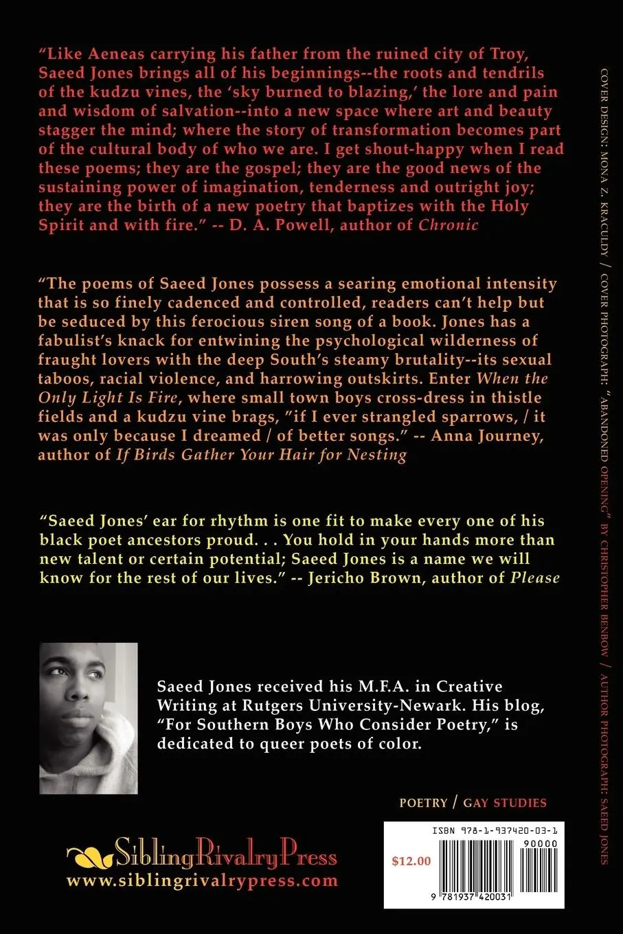 Rückseite: 9781937420031 | When the Only Light Is Fire | Saeed Jones | Taschenbuch | Englisch