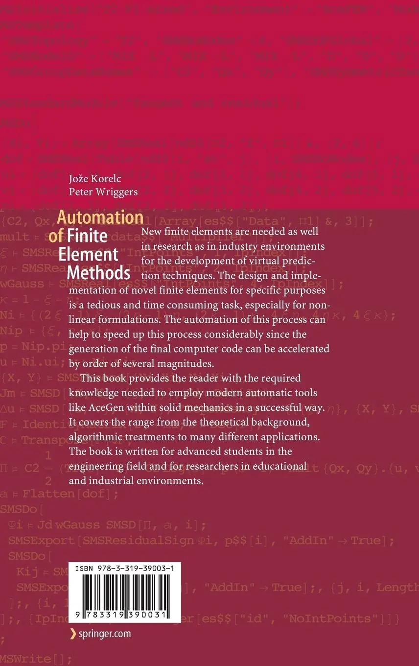 Rückseite: 9783319390031 | Automation of Finite Element Methods | Peter Wriggers (u. a.) | Buch