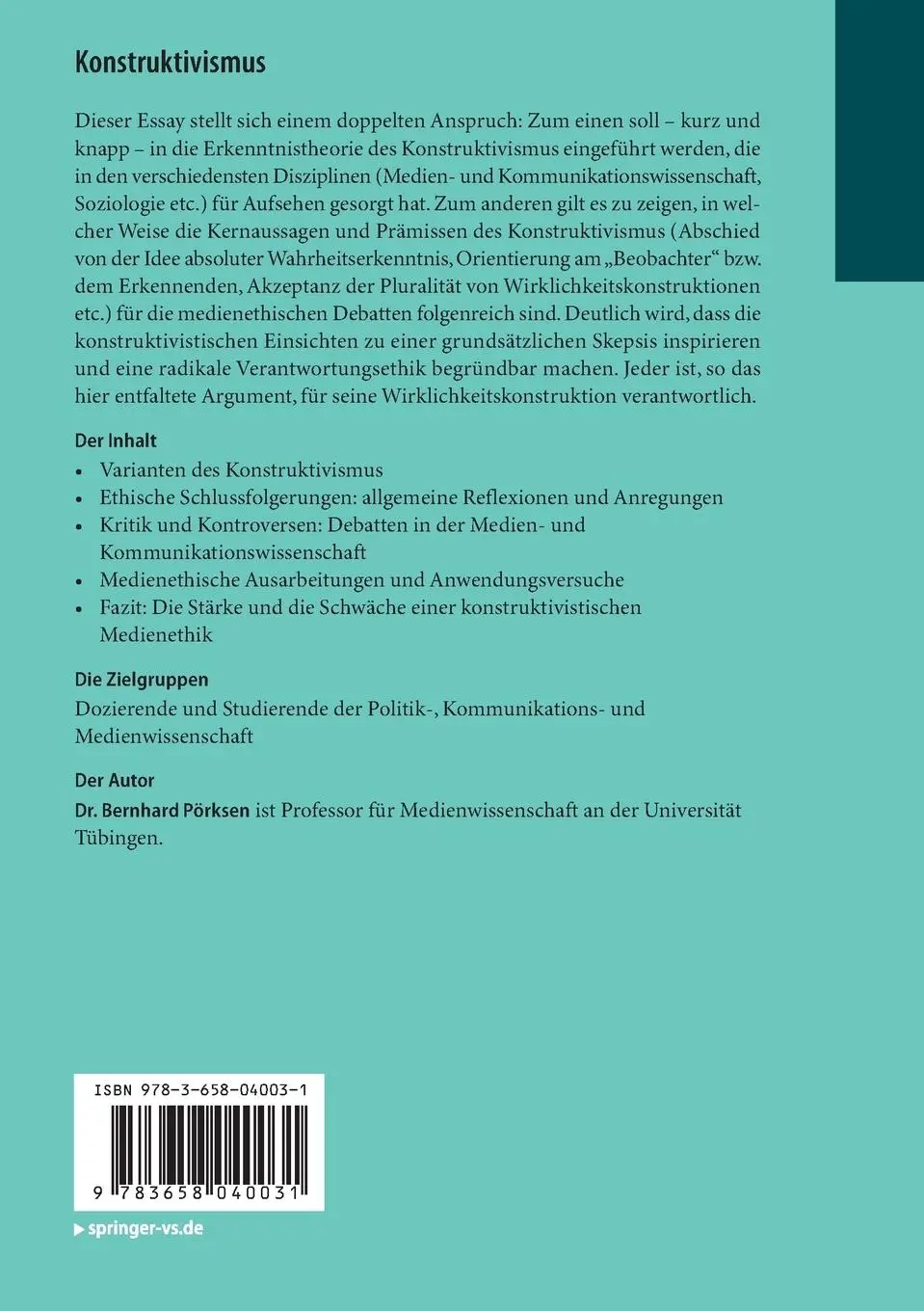 Rückseite: 9783658040031 | Konstruktivismus | Bernhard Pörksen | Taschenbuch | vii | Deutsch