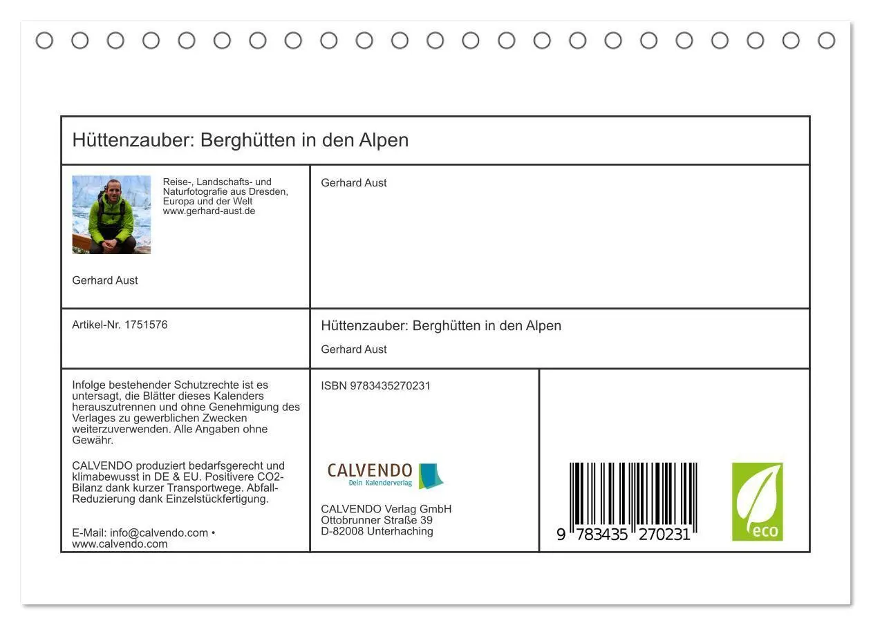 Bild: 9783435270231 | Hüttenzauber: Berghütten in den Alpen (Tischkalender 2025 DIN A5...