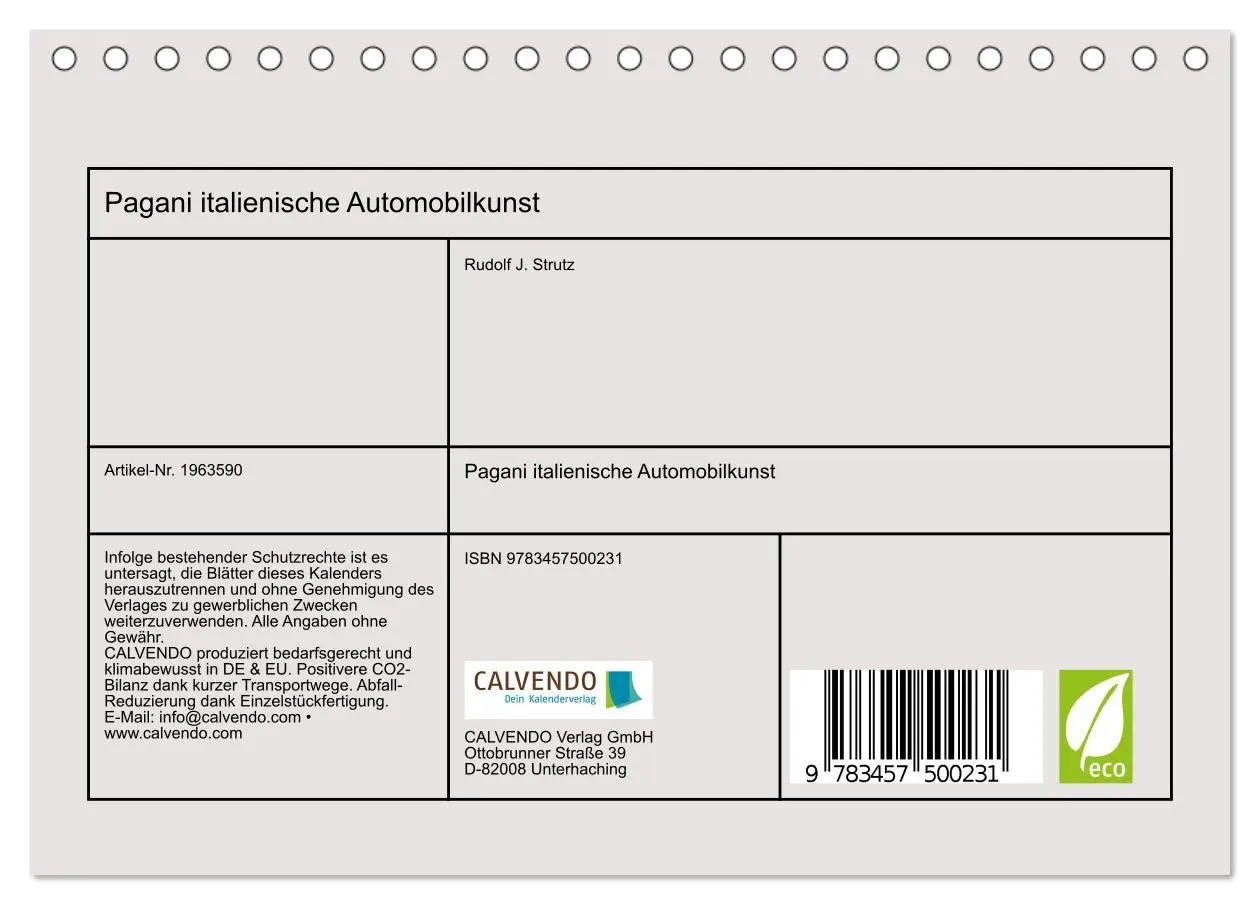 Bild: 9783457500231 | Pagani italienische Automobilkunst (Tischkalender 2026 DIN A5...