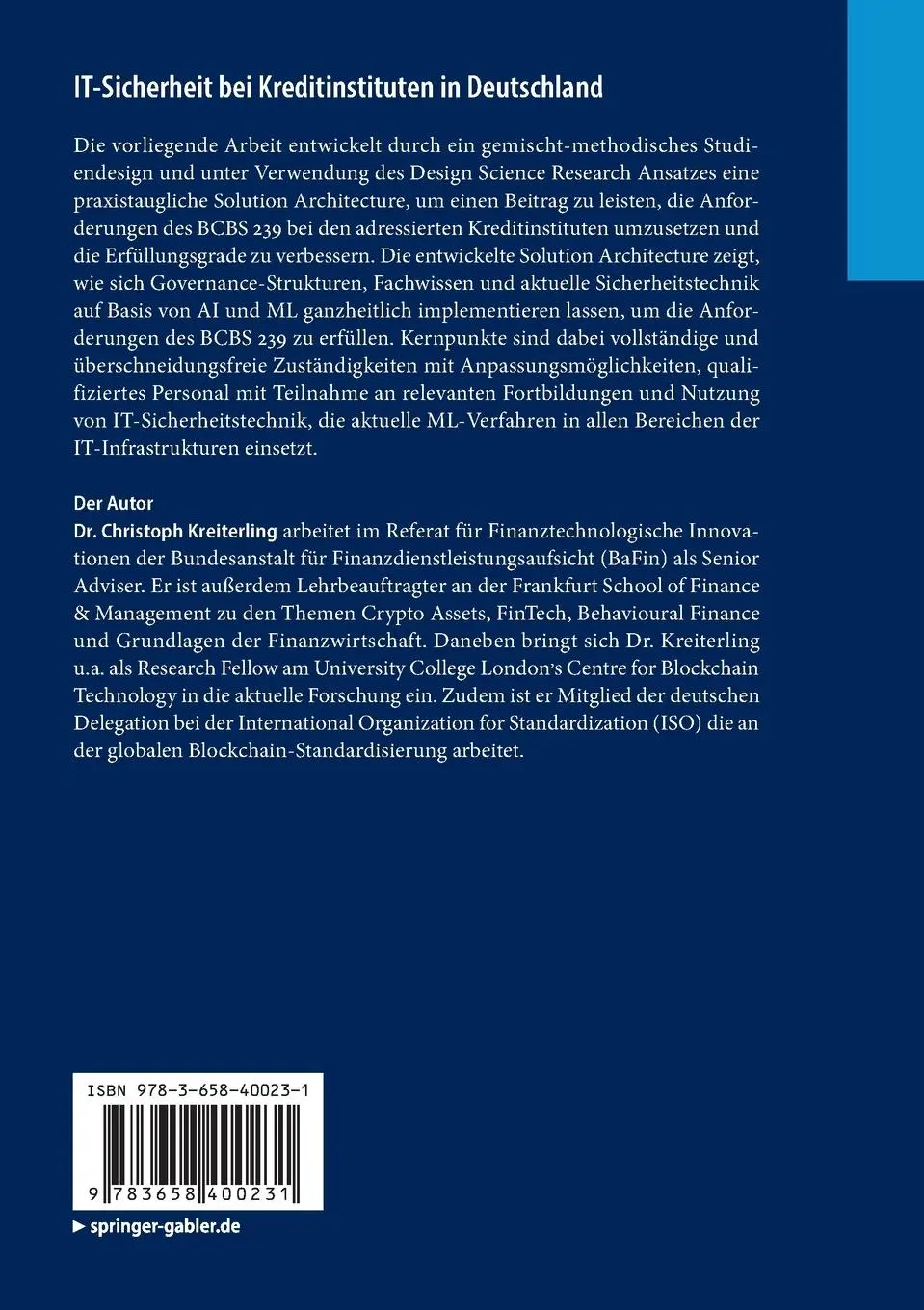 Rückseite: 9783658400231 | IT-Sicherheit bei Kreditinstituten in Deutschland | Kreiterling | Buch
