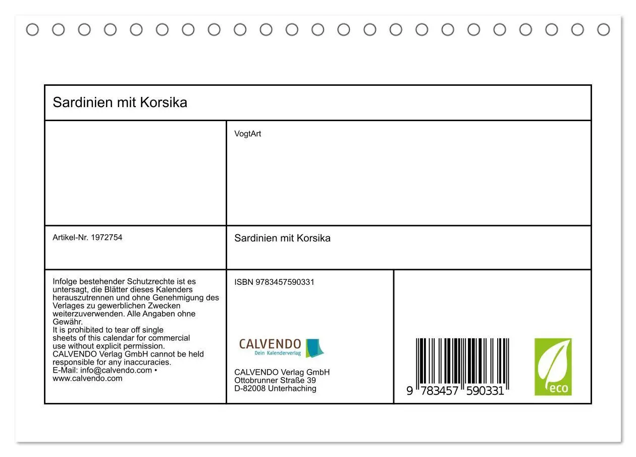 Bild: 9783457590331 | Sardinien mit Korsika (Tischkalender 2026 DIN A5 quer), CALVENDO...