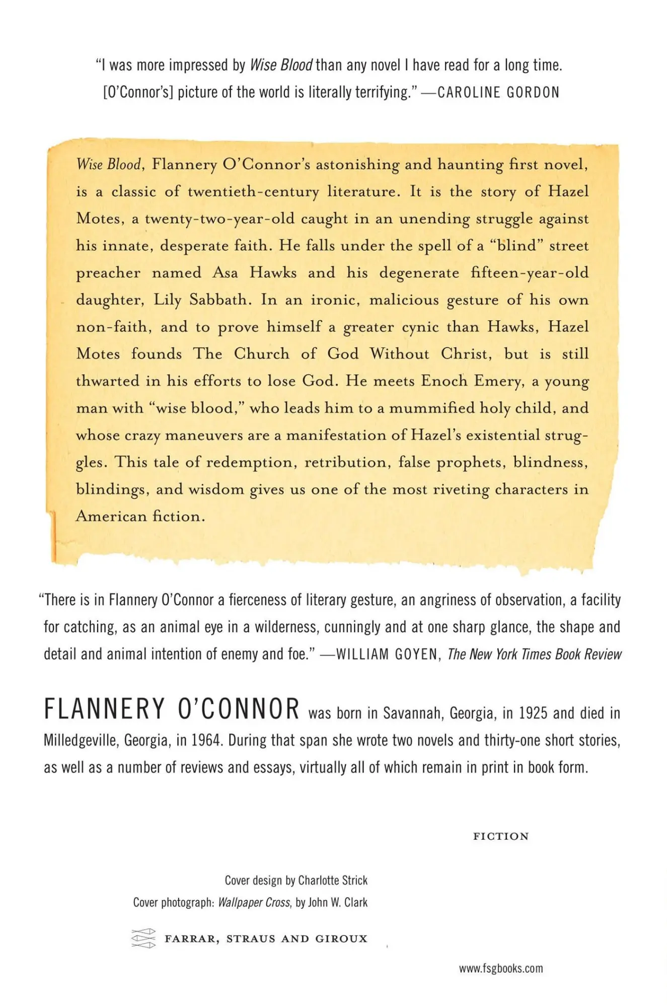 Rückseite: 9780374530631 | Wise Blood | Flannery O'Connor | Taschenbuch | Englisch | 2007