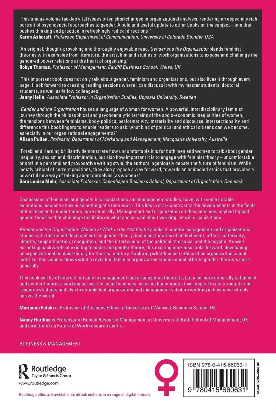 Rückseite: 9780415660631 | Gender and the Organization | Women at Work in the 21st Century | Buch