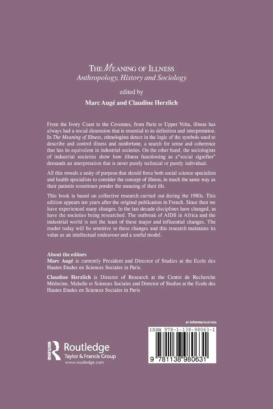 Rückseite: 9781138980631 | The Meaning of Illness | Mark And Herzlich Auge | Taschenbuch | 2016