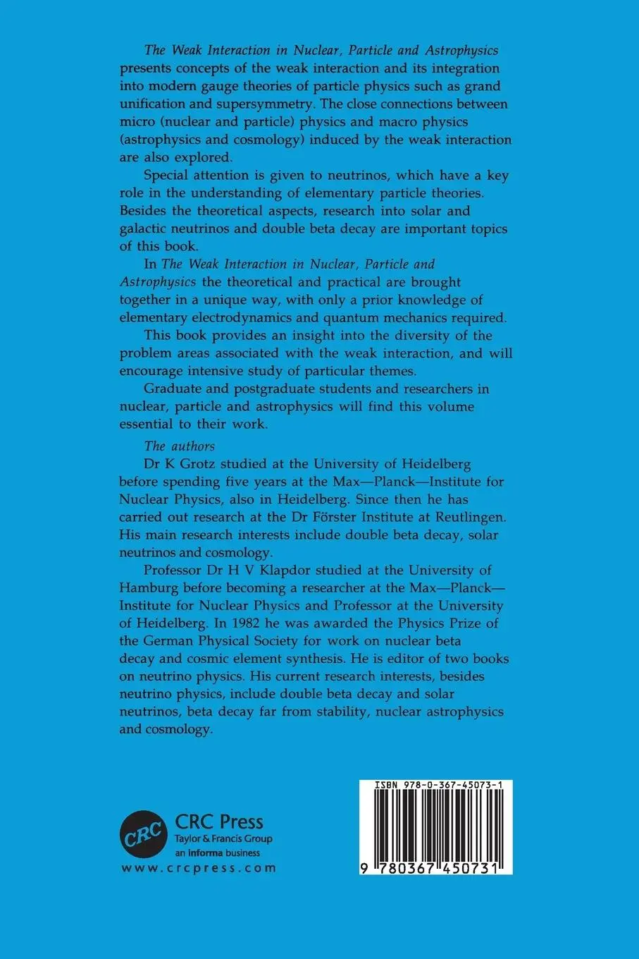 Rückseite: 9780367450731 | The Weak Interaction in Nuclear, Particle, and Astrophysics | K. Grotz