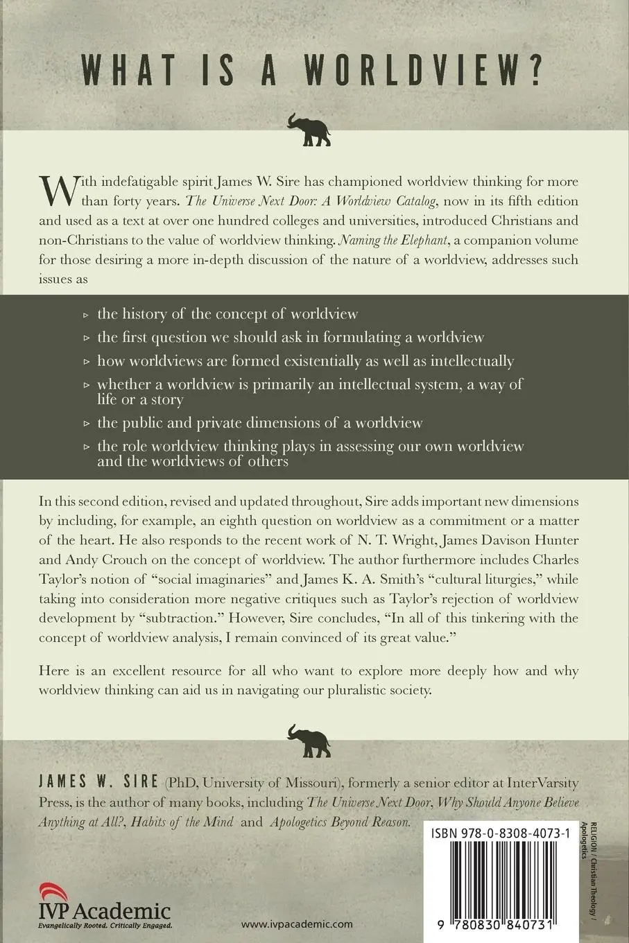 Rückseite: 9780830840731 | Naming the Elephant | Worldview as a Concept | James W. Sire | Buch