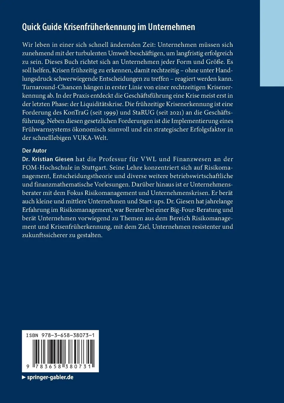 Rückseite: 9783658380731 | Quick Guide Krisenfrüherkennung im Unternehmen | Kristian Giesen | VII