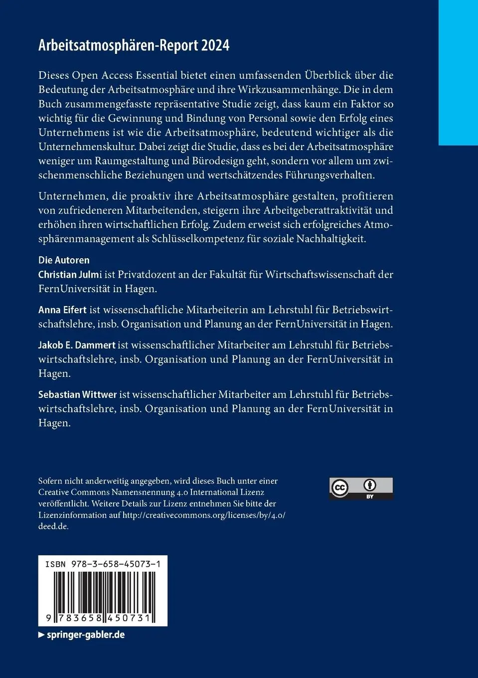 Rückseite: 9783658450731 | Arbeitsatmosphären-Report 2024 | Christian Julmi (u. a.) | Taschenbuch