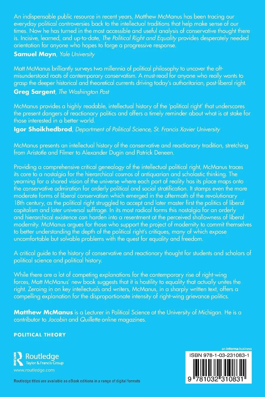 Rückseite: 9781032310831 | The Political Right and Equality | Matthew Mcmanus | Taschenbuch