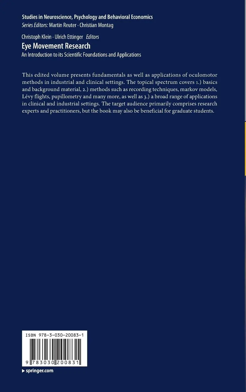 Rückseite: 9783030200831 | Eye Movement Research | Ulrich Ettinger (u. a.) | Buch | xiv | 2019