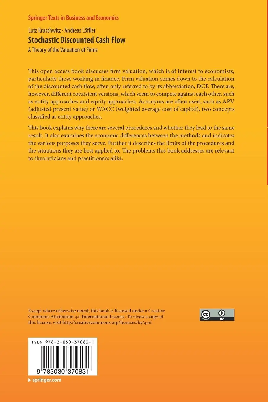 Rückseite: 9783030370831 | Stochastic Discounted Cash Flow | A Theory of the Valuation of Firms