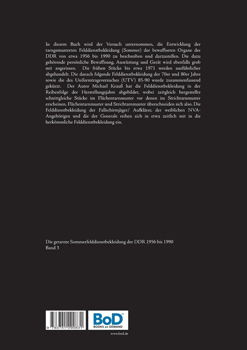 Rückseite: 9783741290831 | Die getarnte Sommerfelddienstbekleidung der DDR 1956 bis 1990 | Krauß