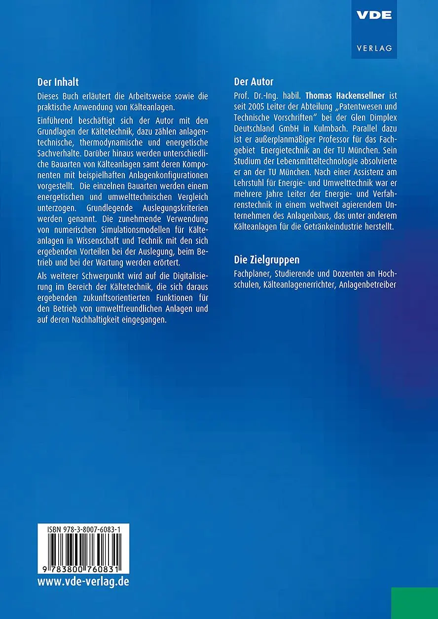 Rückseite: 9783800760831 | Kompendium Kältetechnik | Thomas Hackensellner | Taschenbuch | 236 S.