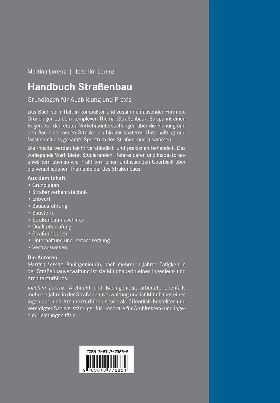 Rückseite: 9783816770831 | Handbuch Straßenbau. | Grundlagen für Ausbildung und Praxis. | Buch