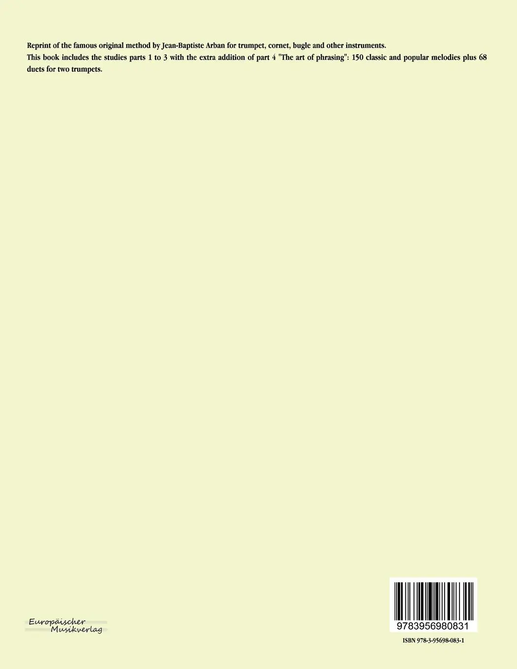 Rückseite: 9783956980831 | Arban´s complete celebrated method for the cornet | Part 1 - 4 | Arban
