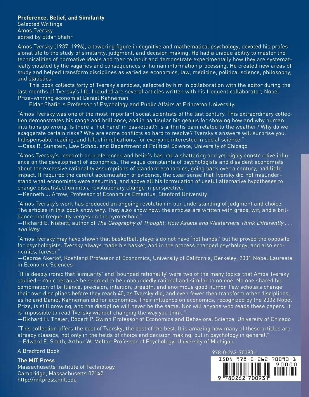 Rückseite: 9780262700931 | Preference, Belief, and Similarity | Selected Writings | Amos Tversky