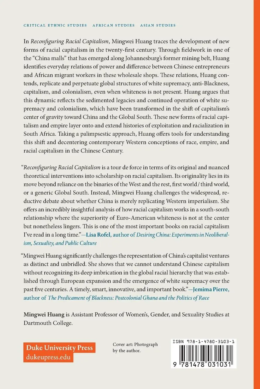 Rückseite: 9781478031031 | Reconfiguring Racial Capitalism | South Africa in the Chinese Century