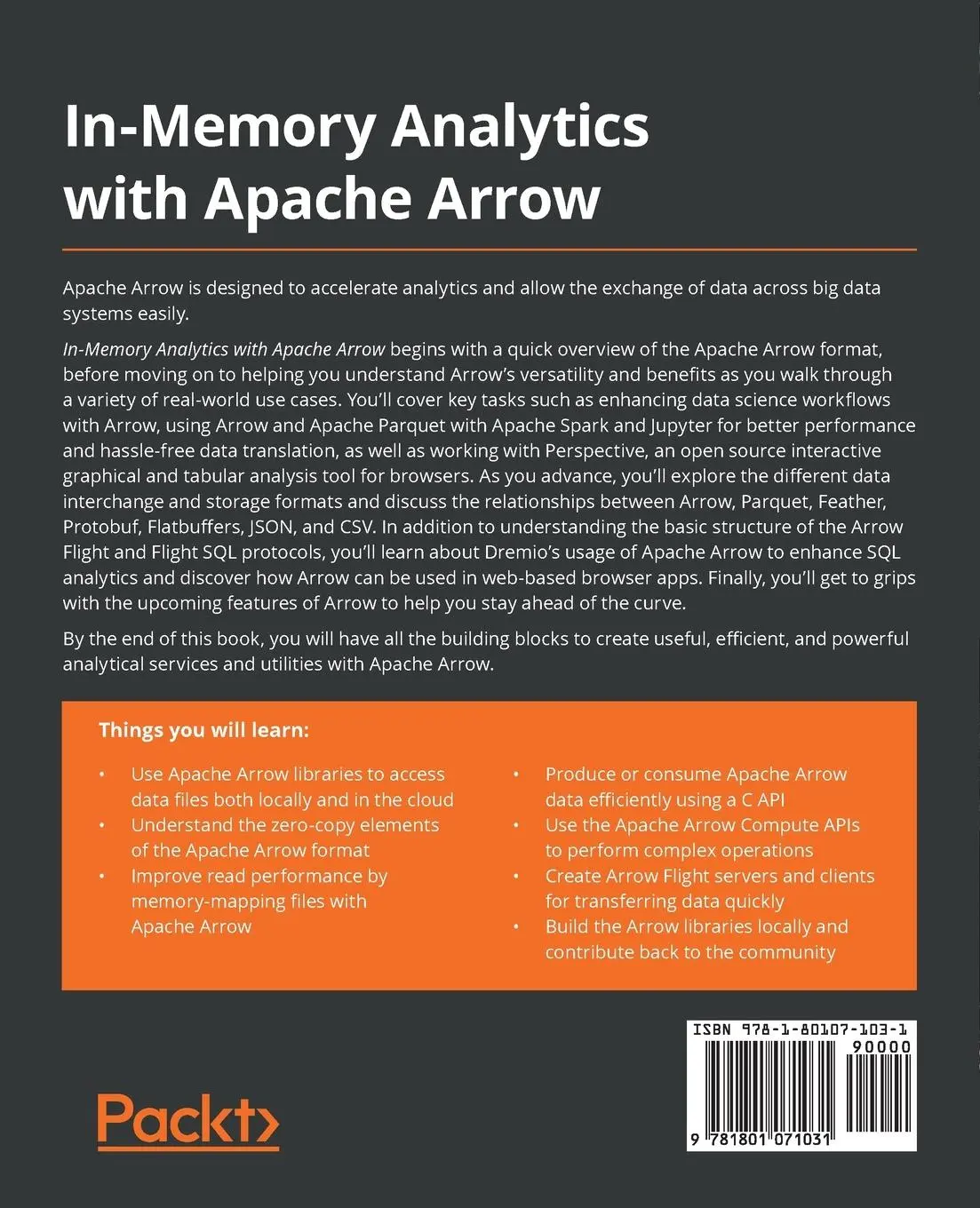 Rückseite: 9781801071031 | In-Memory Analytics with Apache Arrow | Matthew Topol | Taschenbuch