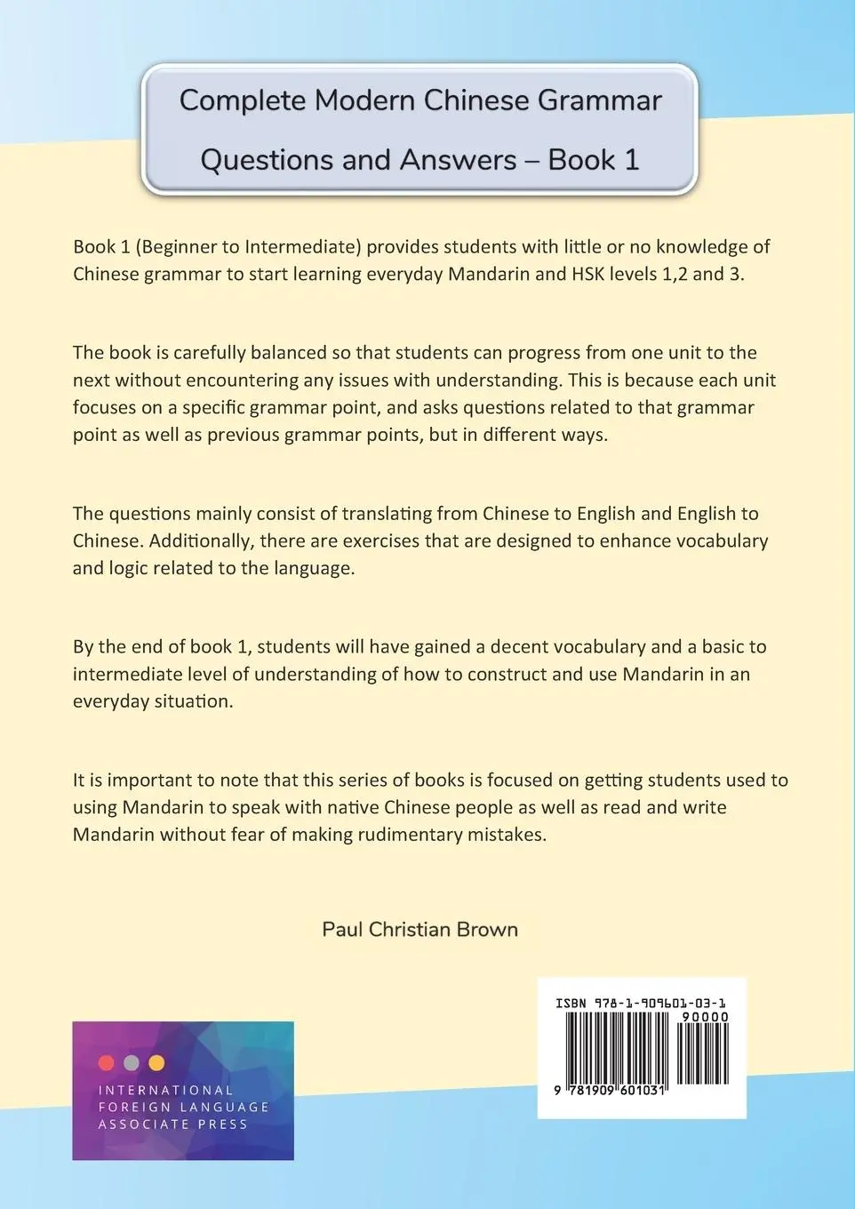 Rückseite: 9781909601031 | Complete Modern Chinese Grammar | Book 1 - Beginner to Intermediate
