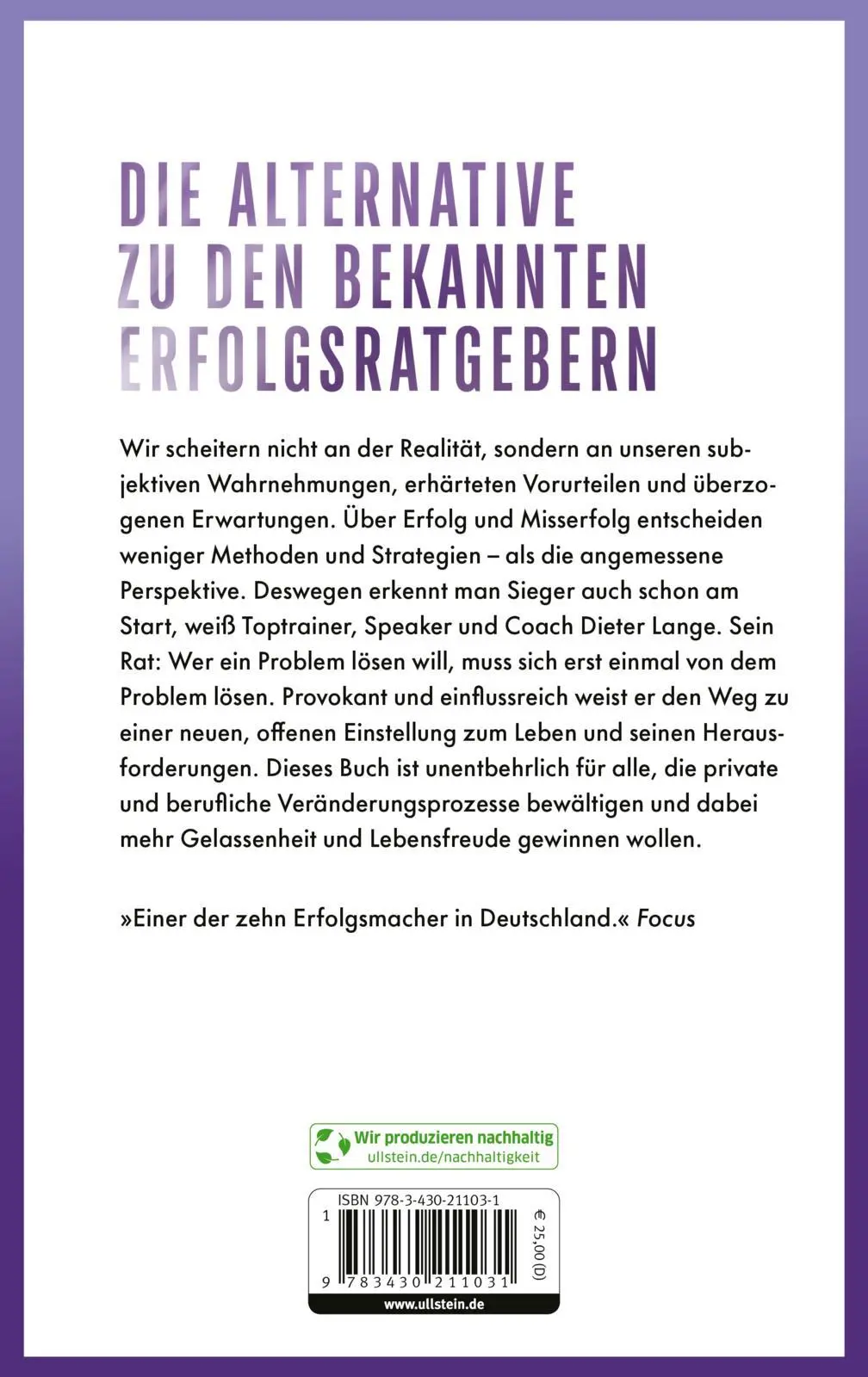 Rückseite: 9783430211031 | Sieger erkennt man am Start - Verlierer auch | Dieter Lange | Buch