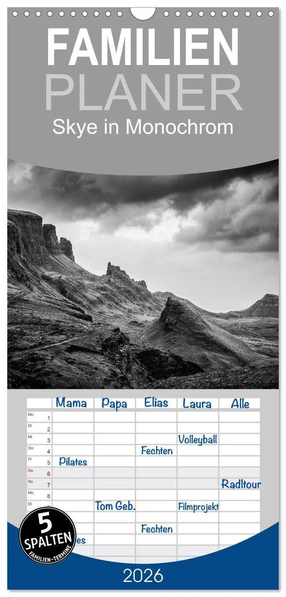 Cover: 9783516511031 | Familienplaner 2026 - Skye in Monochrom mit 5 Spalten...
