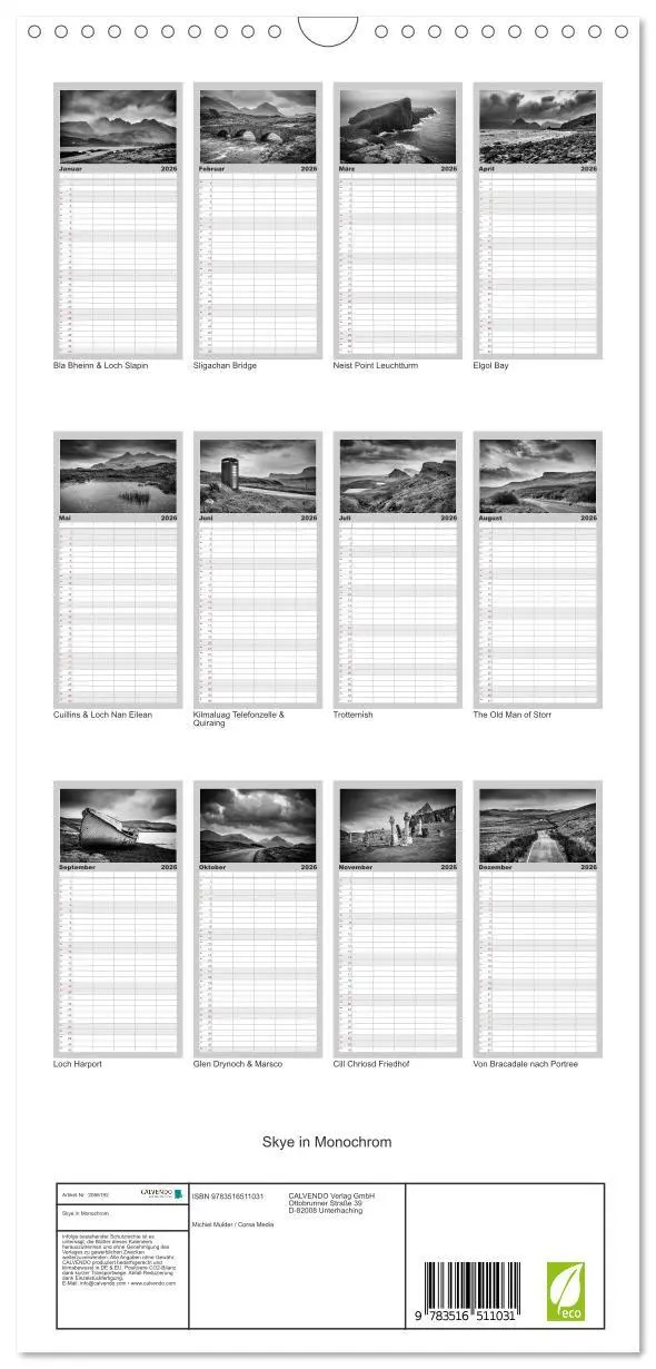 Bild: 9783516511031 | Familienplaner 2026 - Skye in Monochrom mit 5 Spalten...