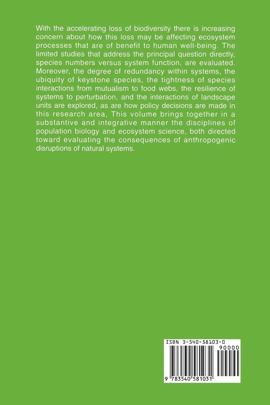 Rückseite: 9783540581031 | Biodiversity and Ecosystem Function | Harold A. Mooney (u. a.) | Buch