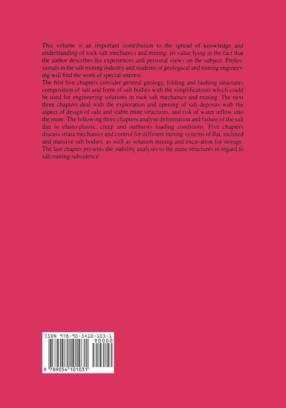 Rückseite: 9789054101031 | Rock Mechanics in Salt Mining | M. L. Jeremic | Taschenbuch | Englisch