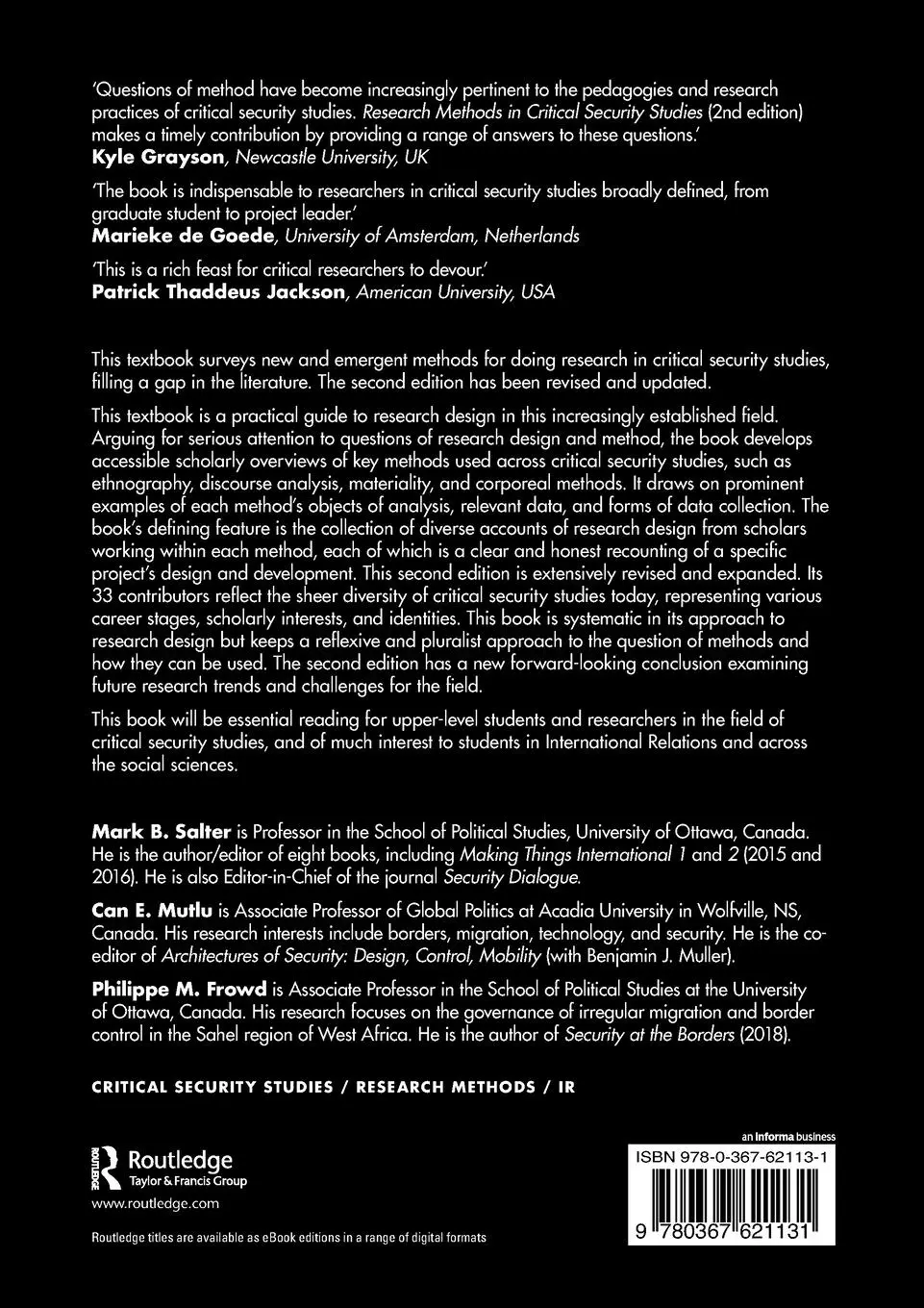 Rückseite: 9780367621131 | Research Methods in Critical Security Studies | An Introduction | Buch