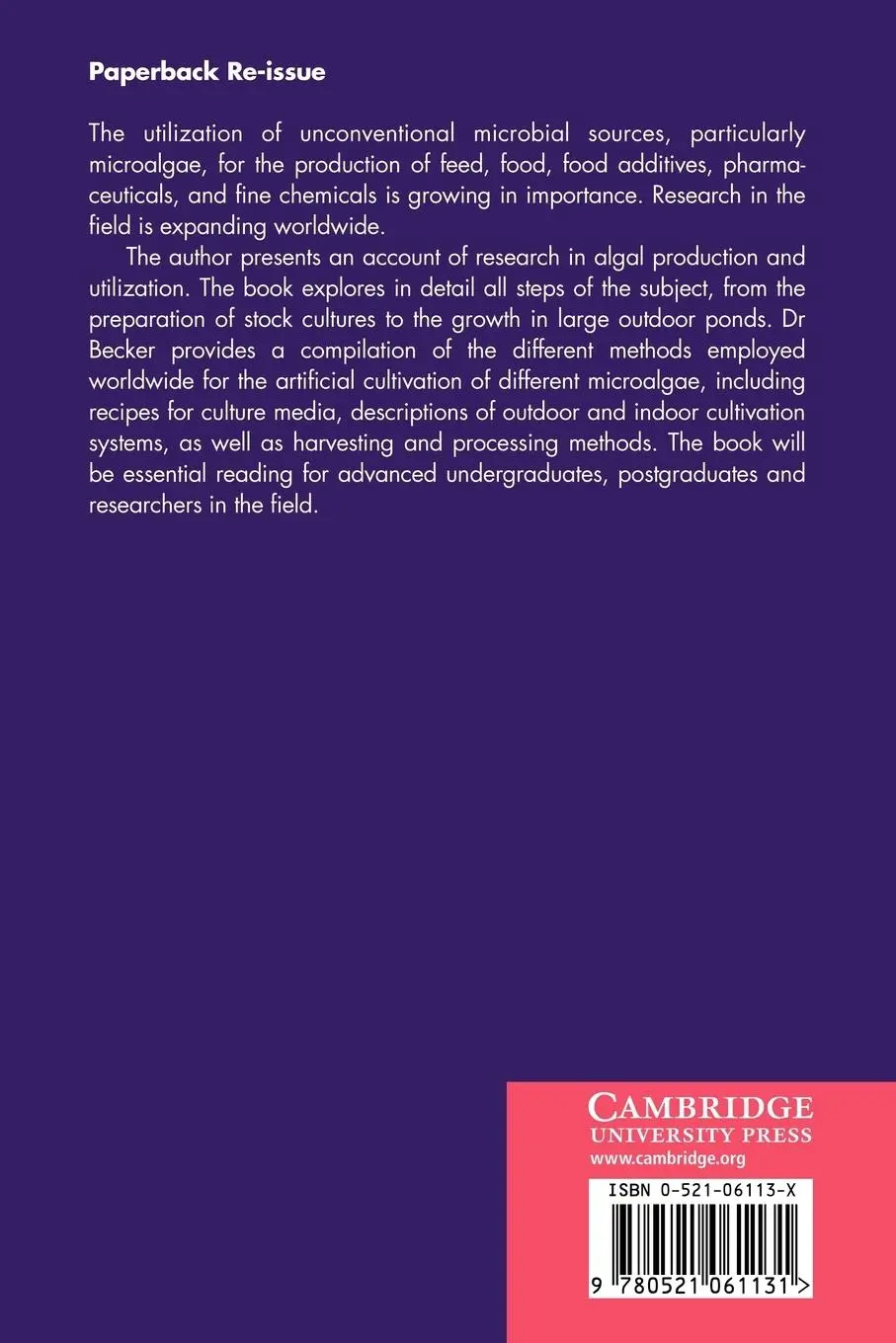 Rückseite: 9780521061131 | Microalgae | Biotechnology and Microbiology | E. W. Becker | Buch