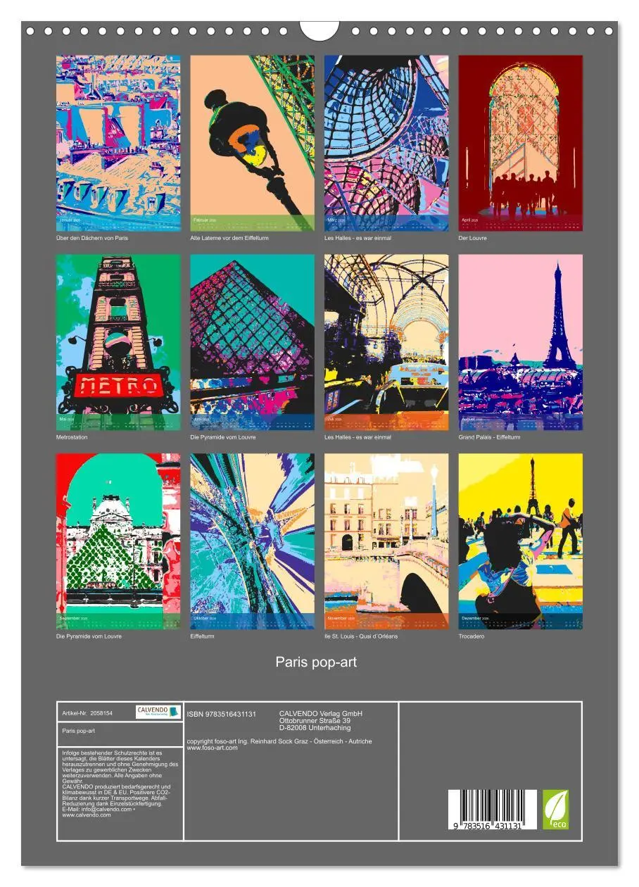 Bild: 9783516431131 | Paris pop-art (Wandkalender 2026 DIN A3 hoch), CALVENDO Monatskalender