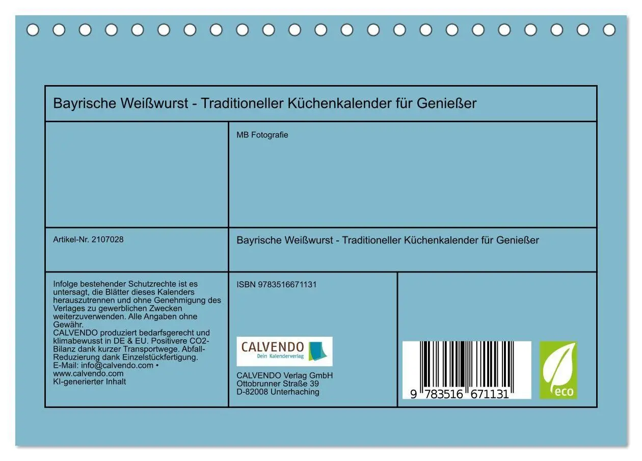 Bild: 9783516671131 | Bayrische Weißwurst - Traditioneller Küchenkalender für Genießer...