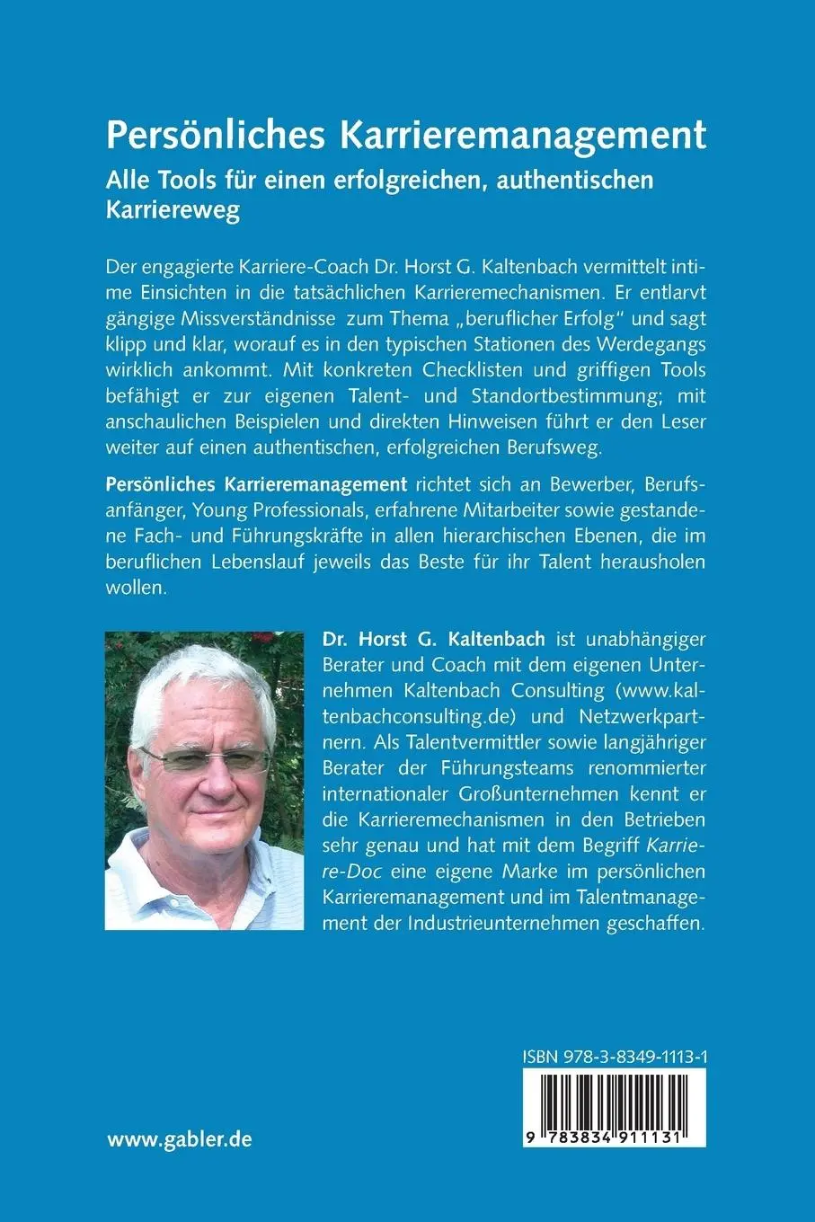 Rückseite: 9783834911131 | Persönliches Karrieremanagement | Horst G. Kaltenbach | Taschenbuch