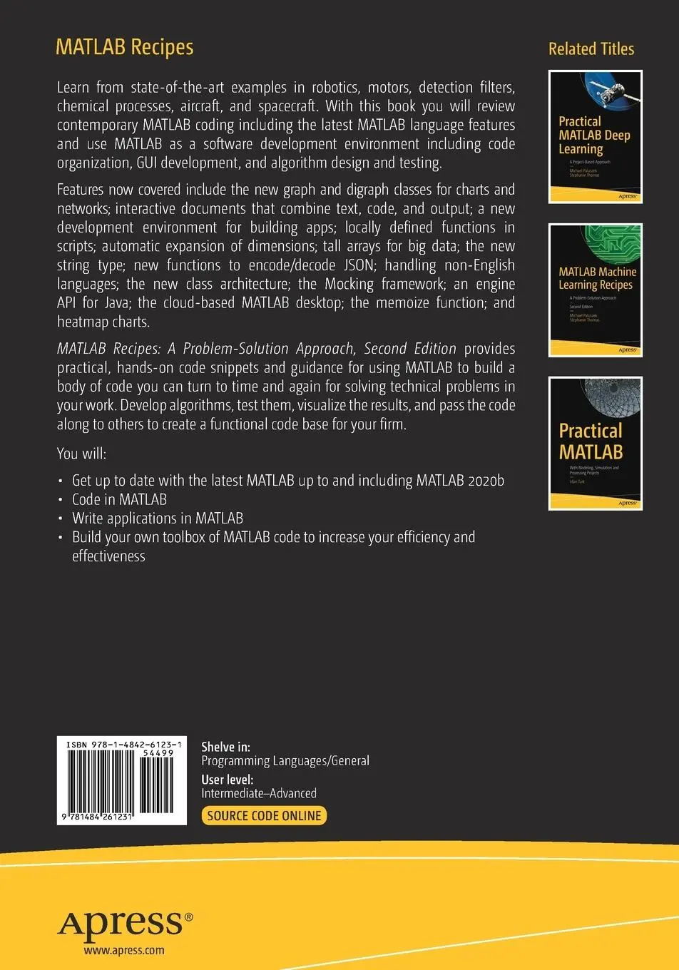 Rückseite: 9781484261231 | MATLAB Recipes | A Problem-Solution Approach | Paluszek (u. a.) | Buch